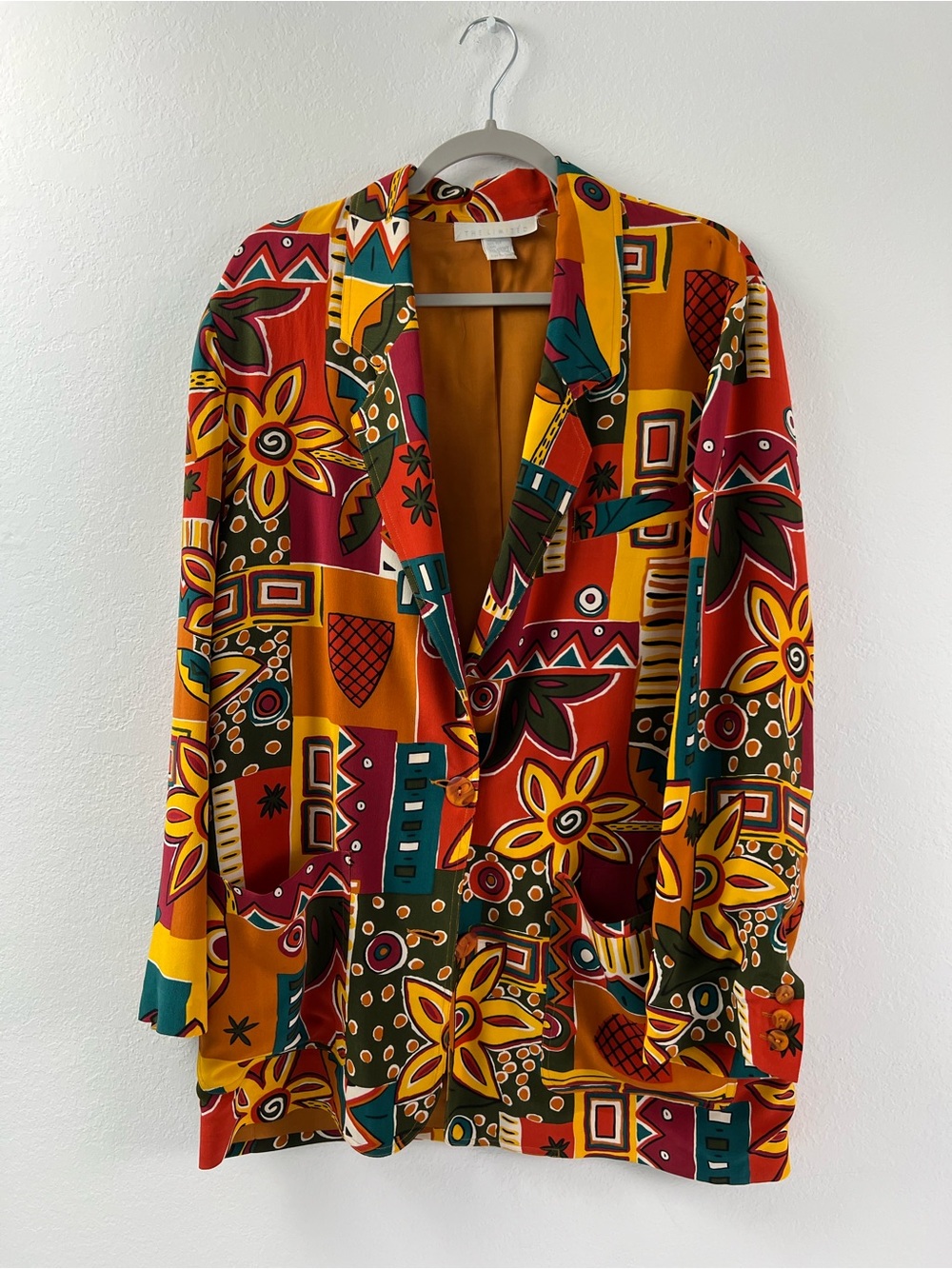 The Limited Vintage Silk Colorful Floral Unstructured Blazer